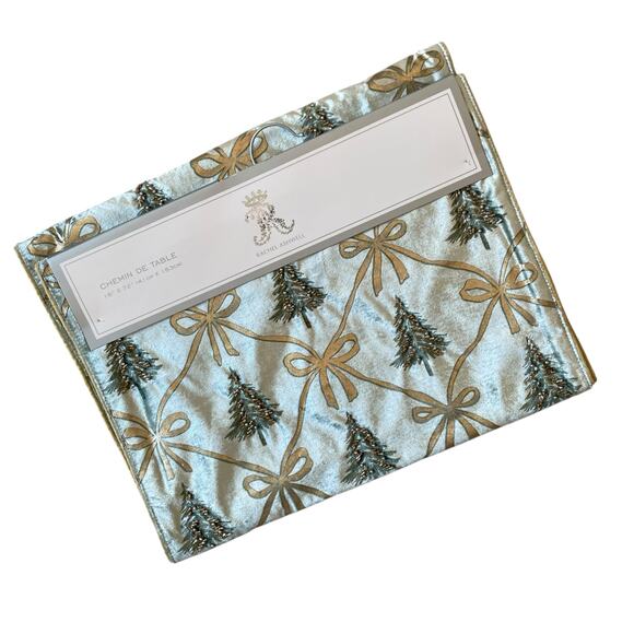 RACHEL ASHWELL Beaded Christmas Tree Bow Table Runner 16x90 Mint Green Gold NEW - Picture 8 of 16